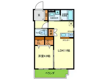 ドムスウエスト(1LDK/1階)の間取り写真