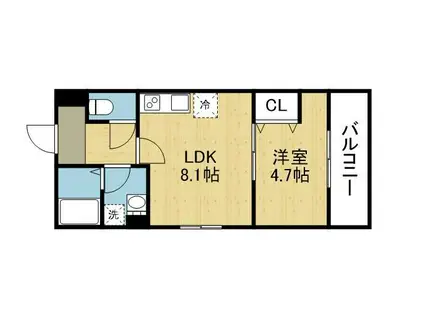 BADGE加美南(1LDK/3階)の間取り写真