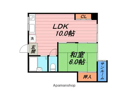 福岡マンション(1LDK/3階)の間取り写真