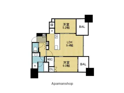シティタワー大阪本町(2DK/20階)の間取り写真