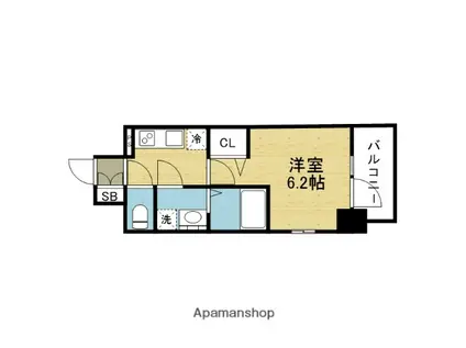 エスリード ザ・カレント大阪(1K/6階)の間取り写真