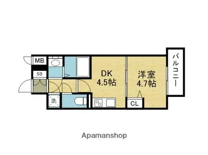 ファーストフィオーレ長田グランディール(1DK/9階)の間取り写真