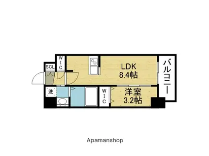 ソルテラスOSAKA緑橋クレアスト(1LDK/8階)の間取り写真