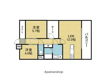 シャルマンフジビルトモアー勝山(2LDK/6階)の間取り写真