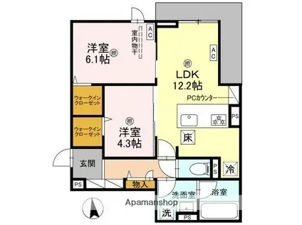 クレスト平野南(2LDK/3階)の間取り写真