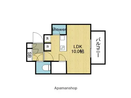ザ・パークハビオ谷町六丁目クロス(ワンルーム/14階)の間取り写真