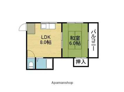 ローズハイツ(1LDK/2階)の間取り写真
