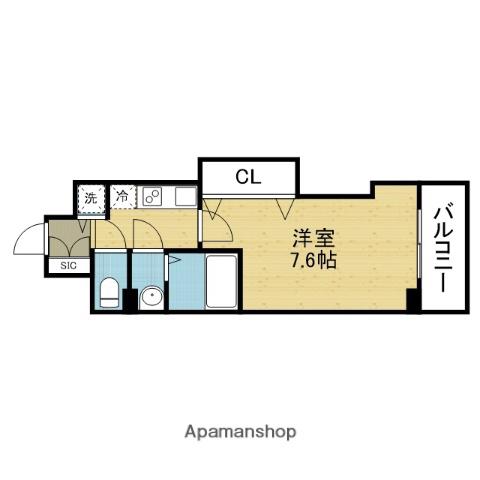 LUXE玉造2(1K/3階)の間取り写真