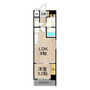 フロンティアタワー九条Ⅱ(1LDK/8階)の間取り写真