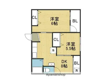 マンション山下(2DK/2階)の間取り写真
