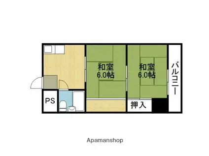 ウエストヒルズ平野(2DK/6階)の間取り写真