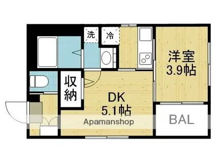 ハーモニーテラス小路東Ⅲ(1DK/2階)の間取り写真