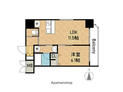 スプランディッド安土町(1LDK/6階)の間取り写真