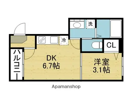 ハーモニーテラス小路東Ⅵ(1DK/3階)の間取り写真