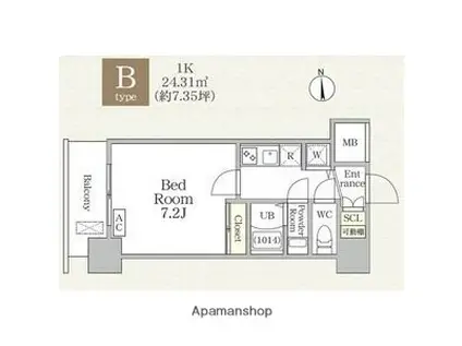 アドバンス大阪城ベレッツァ(1K/2階)の間取り写真