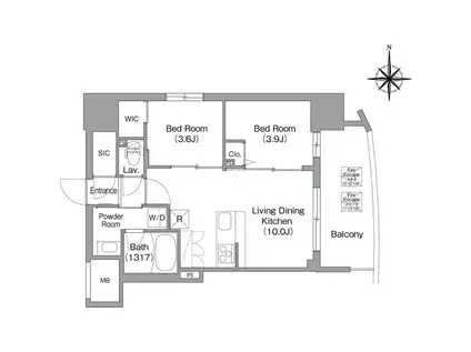 コンフォリア・リヴ大阪本町(2LDK/9階)の間取り写真