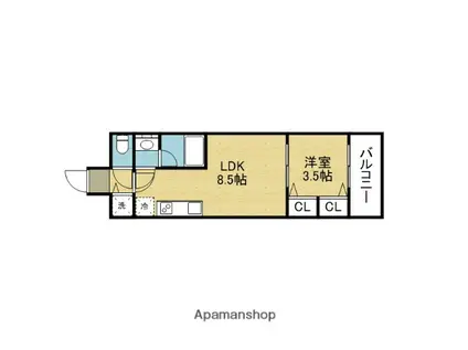 スプランディッド本町東DUE(1LDK/7階)の間取り写真