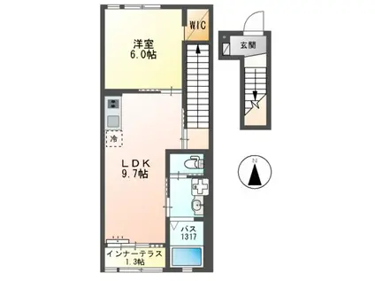 アイリス(1LDK/2階)の間取り写真