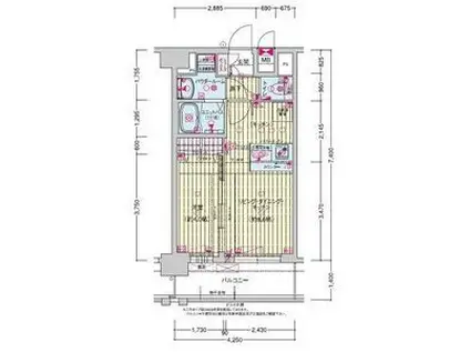 プレサンス鶴橋トレヴィエ(1LDK/10階)の間取り写真