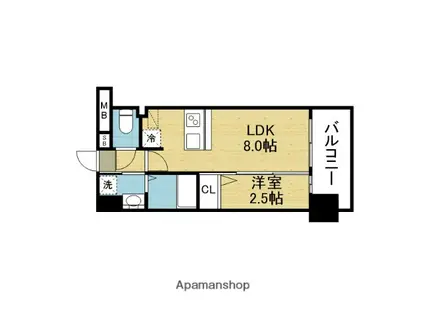 LUXE玉造南(1LDK/4階)の間取り写真