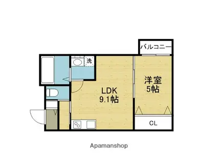 セレニティ加美南B棟(1LDK/2階)の間取り写真