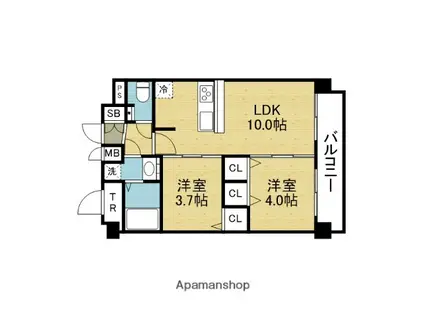 アドバンス大阪クラージュ(2LDK/9階)の間取り写真
