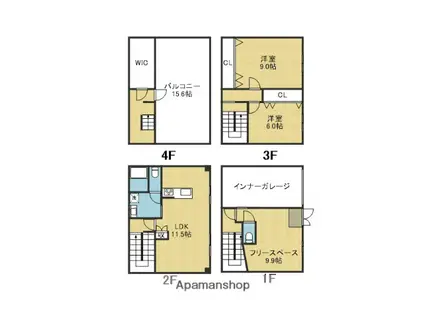 大阪メトロ千日前線 谷町九丁目駅 徒歩4分 4階建 築53年(3LDK)の間取り写真
