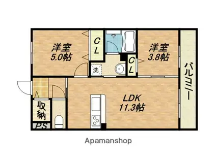 パールコート今里(2LDK/1階)の間取り写真