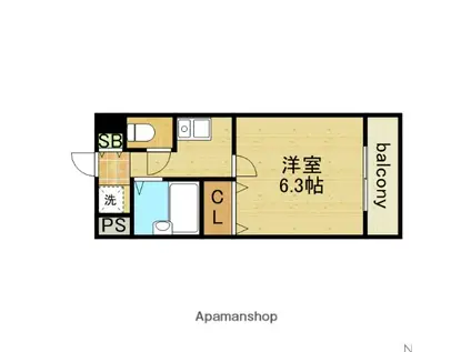 アインツⅠ(1K/5階)の間取り写真