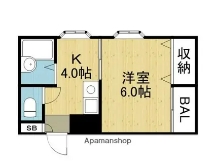 ゴッドフィールド3(1DK/2階)の間取り写真