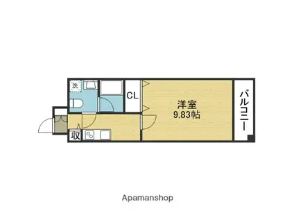 モンサンミッシェル北浜(1K/6階)の間取り写真