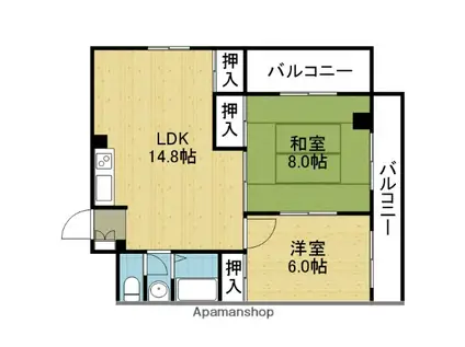 シャンボール今里II番館(2DK/2階)の間取り写真