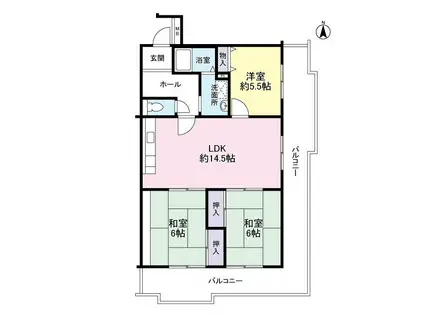 エステート南平野(3LDK/4階)の間取り写真