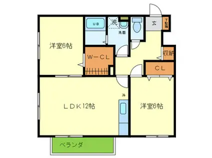 エスポワール住道(2LDK/2階)の間取り写真