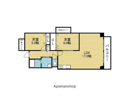 ローズバッドフラット(2LDK/4階)の間取り写真