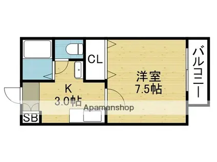 ヤシャールYB棟(1K/2階)の間取り写真