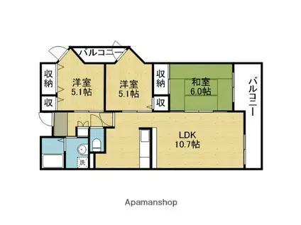 カミング平野(3LDK/3階)の間取り写真