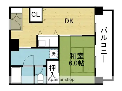 アーバンエース上本町パル(1DK/9階)の間取り写真