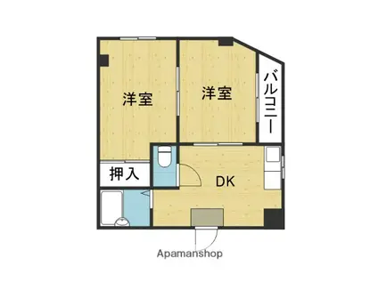 丸善シティーハイツ上六(2DK/4階)の間取り写真