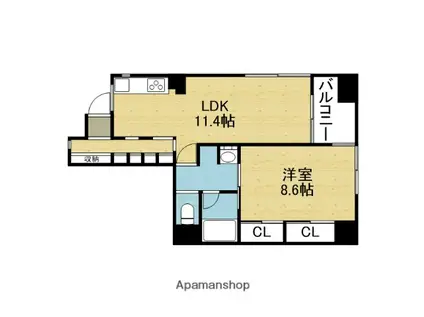 エスティメゾン上町台(1LDK/2階)の間取り写真