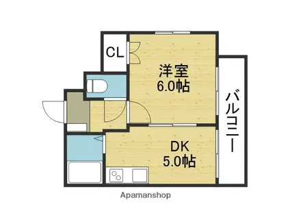 ジュネス北河堀(1DK/6階)の間取り写真