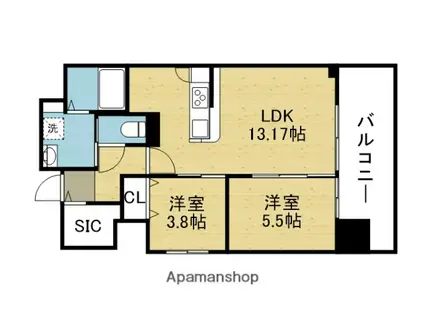 MAISON COULEUR UESHIO(2LDK/6階)の間取り写真