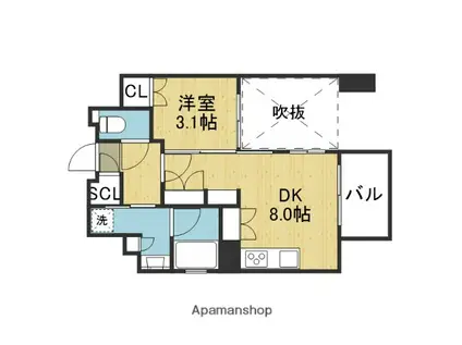 ソルティア大手前(1DK/4階)の間取り写真