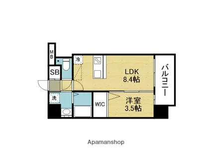 LUXE玉造南(1LDK/15階)の間取り写真