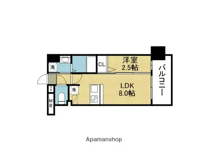 LUXE玉造南(1LDK/13階)の間取り写真