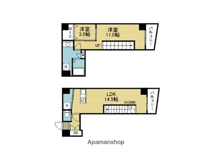 プレミアム長瀬(2LDK/5階)の間取り写真