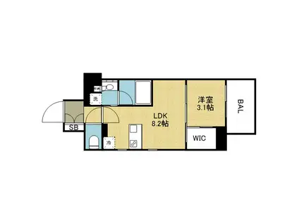 ザ・パークハビオ谷町六丁目テラス(1LDK/2階)の間取り写真