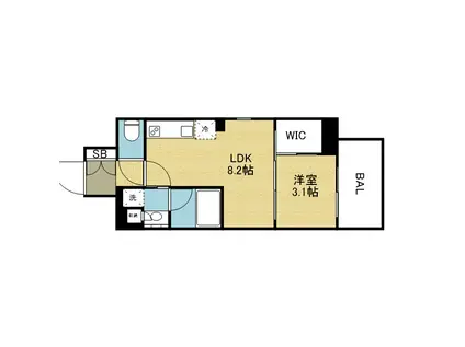 ザ・パークハビオ谷町六丁目テラス(1LDK/7階)の間取り写真