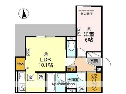 クレスト平野南(1LDK/2階)の間取り写真