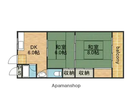 三伸マンション(2DK/4階)の間取り写真